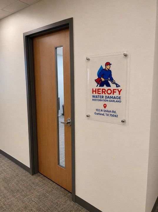 Herofy Water Damage Restoration Garland office signage